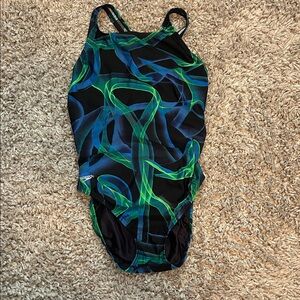 Speedo Women's One Piece - Black and Green Swirl